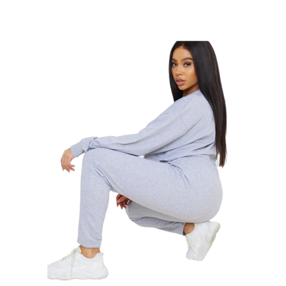 Missguided Gray Cropped Sweatshirt & Joggers Co-Ord Set Size 18